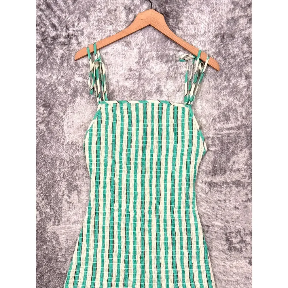 Free People Dress Small Womens Rylee Green Striped Smocked Mini
